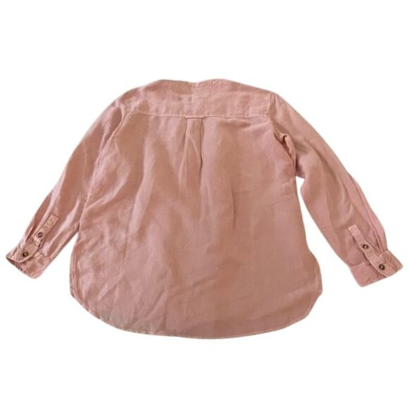 Ruffled Placket Shirt Button Down Linen Blend Peach M - Picture 3 of 10